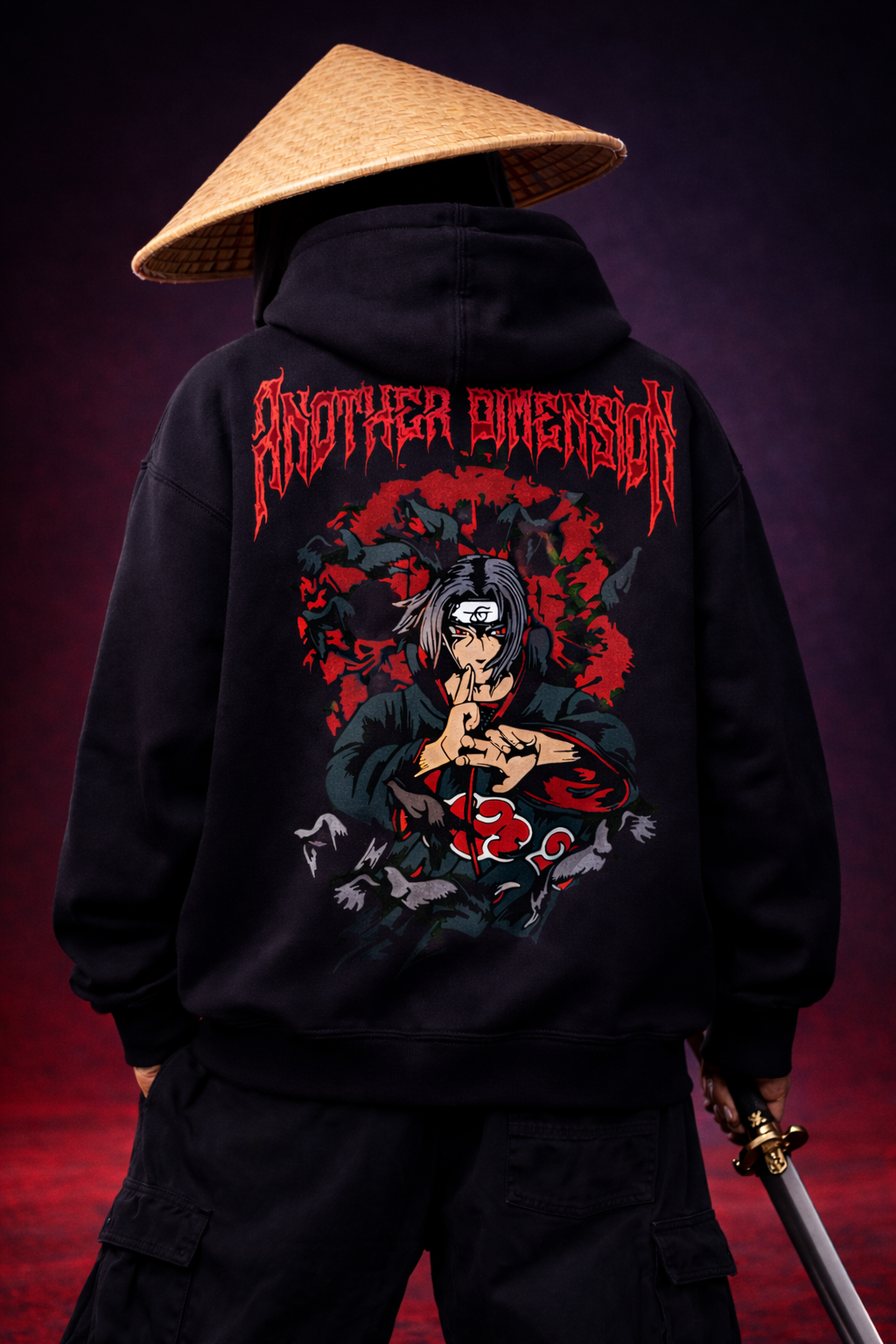 Itachi Oversized Anime Hoodie – Black