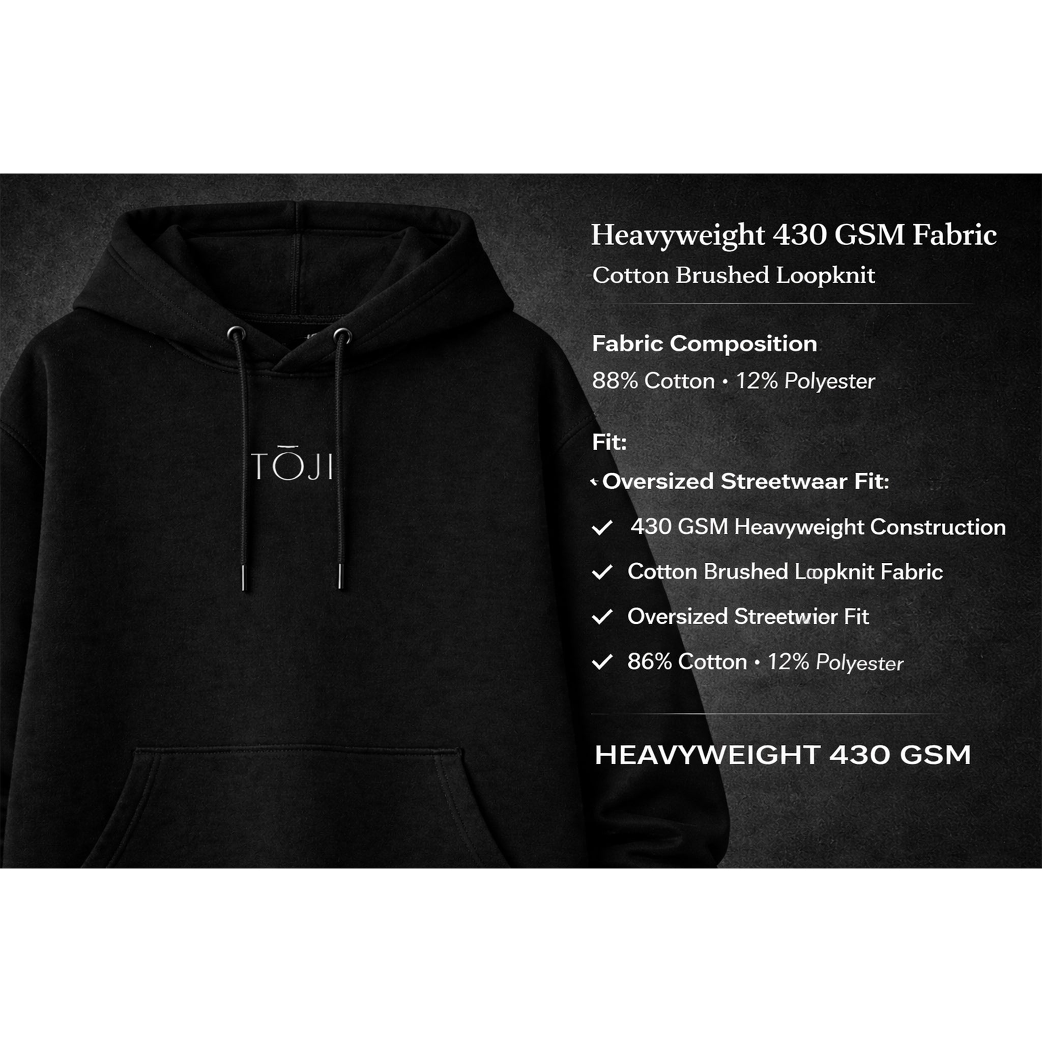 Toji Oversized Heavyweight Hoodie – Deep Black